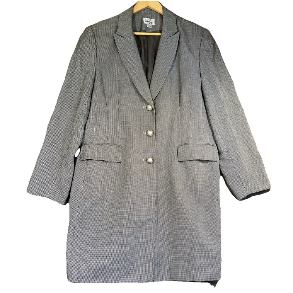 Emily Coat Womens 16 Grey Houndstooth Longline Jacket Blazer Office Career Work
